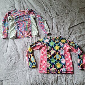 Ruffle Girl Sunshirt Swimsuit‎ Top Size 5 Long Sleeve Lot of 2 Turtle & Paisley